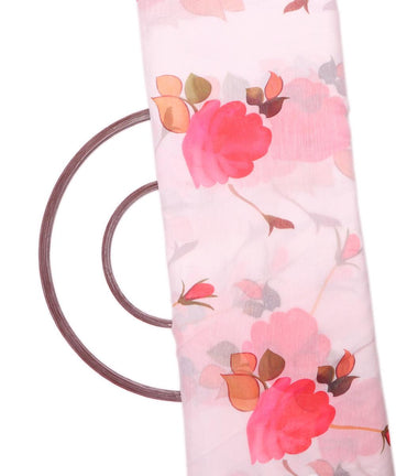 White Colour Floral Print Chanderi Fabric - Fabric Dekho